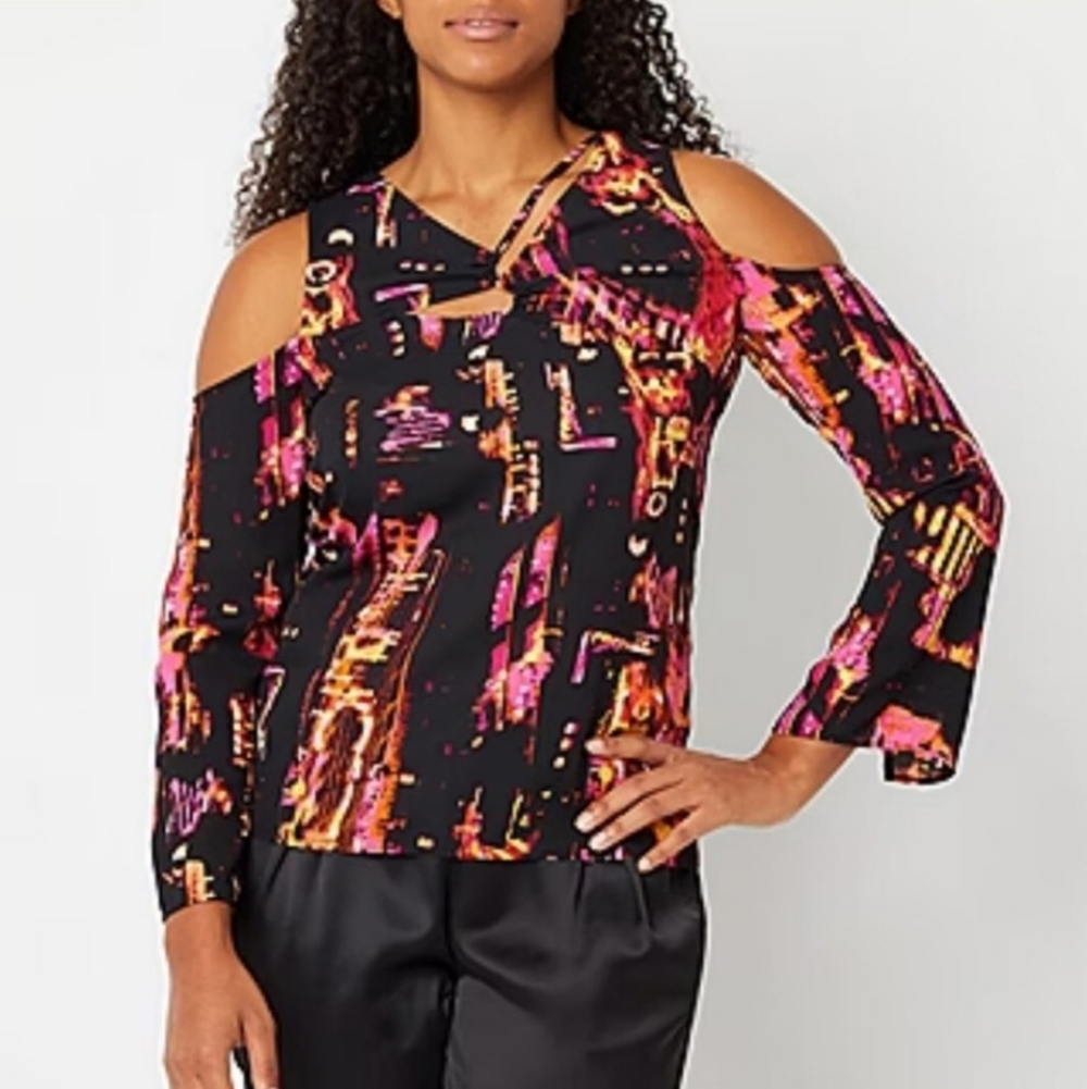 BOLD elements Black and Pink Blouse with Asymmetrical Cut Out Design